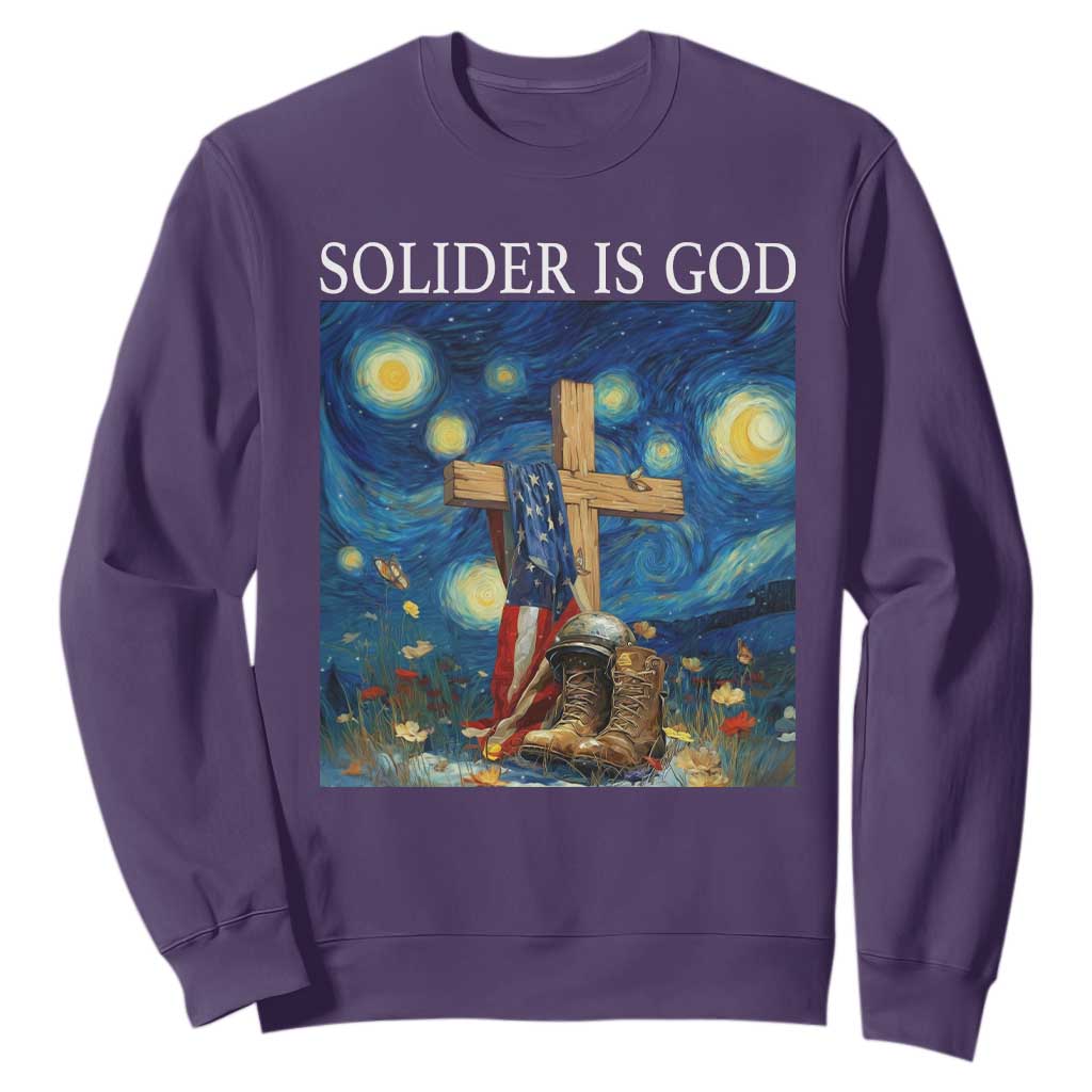 Army Christian Sweatshirt Soldier Cross Starry Night Faith Patriotic Jesus TS14 Purple Print Your Wear