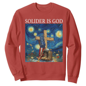 Army Christian Sweatshirt Soldier Cross Starry Night Faith Patriotic Jesus TS14 Red Print Your Wear