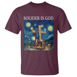 Army Christian T Shirt Soldier Cross Starry Night Faith Patriotic Jesus TS14 Maroon Print Your Wear