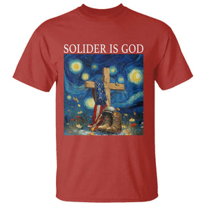 Army Christian T Shirt Soldier Cross Starry Night Faith Patriotic Jesus TS14 Red Print Your Wear