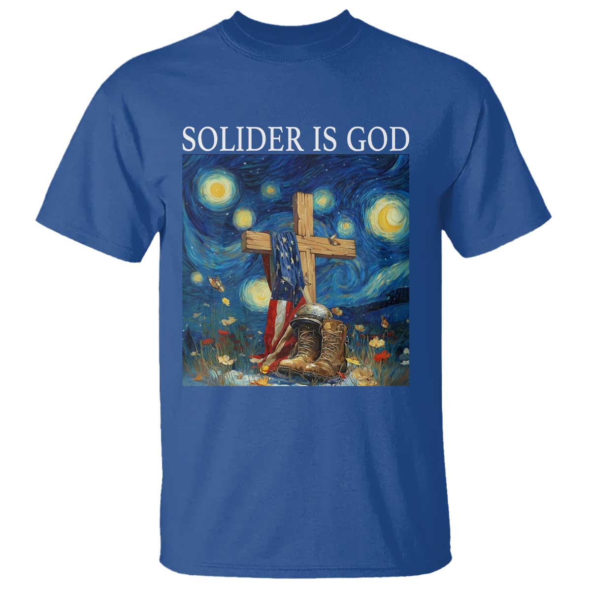 Army Christian T Shirt Soldier Cross Starry Night Faith Patriotic Jesus TS14 Royal Blue Print Your Wear