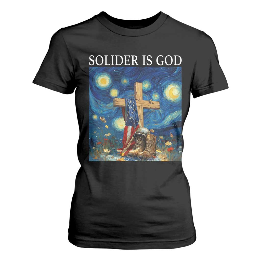 Army Christian T Shirt For Women Soldier Cross Starry Night Faith Patriotic Jesus TS14 Black Print Your Wear