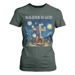 Army Christian T Shirt For Women Soldier Cross Starry Night Faith Patriotic Jesus TS14 Dark Forest Green Print Your Wear