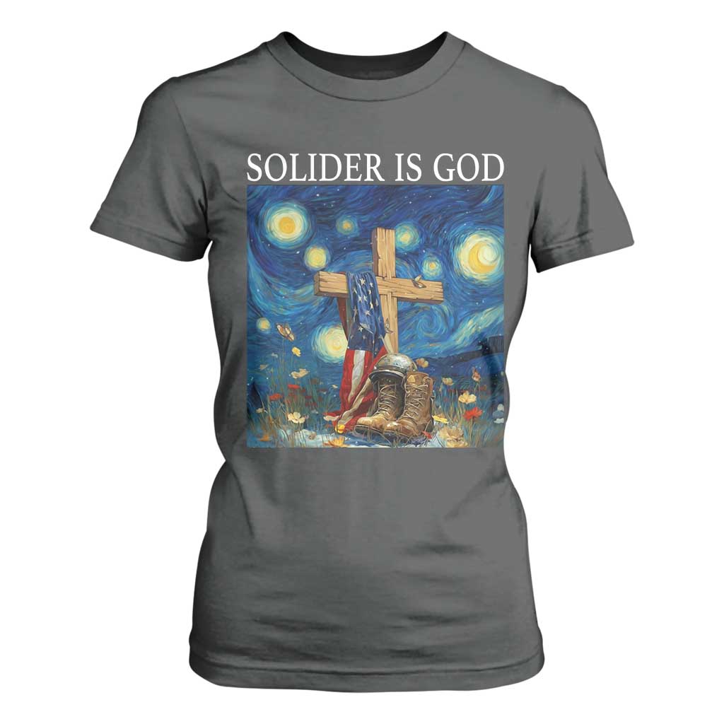 Army Christian T Shirt For Women Soldier Cross Starry Night Faith Patriotic Jesus TS14 Dark Heather Print Your Wear