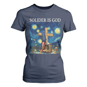 Army Christian T Shirt For Women Soldier Cross Starry Night Faith Patriotic Jesus TS14 Navy Print Your Wear
