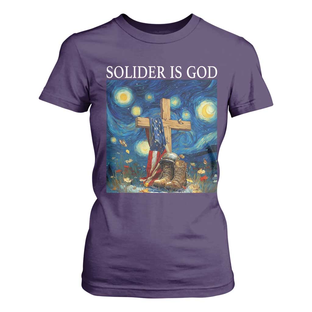 Army Christian T Shirt For Women Soldier Cross Starry Night Faith Patriotic Jesus TS14 Purple Print Your Wear