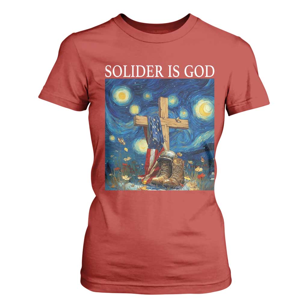 Army Christian T Shirt For Women Soldier Cross Starry Night Faith Patriotic Jesus TS14 Red Print Your Wear