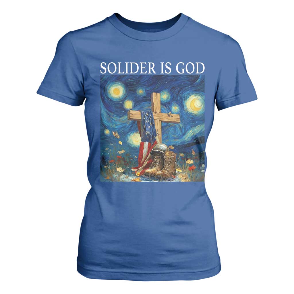 Army Christian T Shirt For Women Soldier Cross Starry Night Faith Patriotic Jesus TS14 Royal Blue Print Your Wear