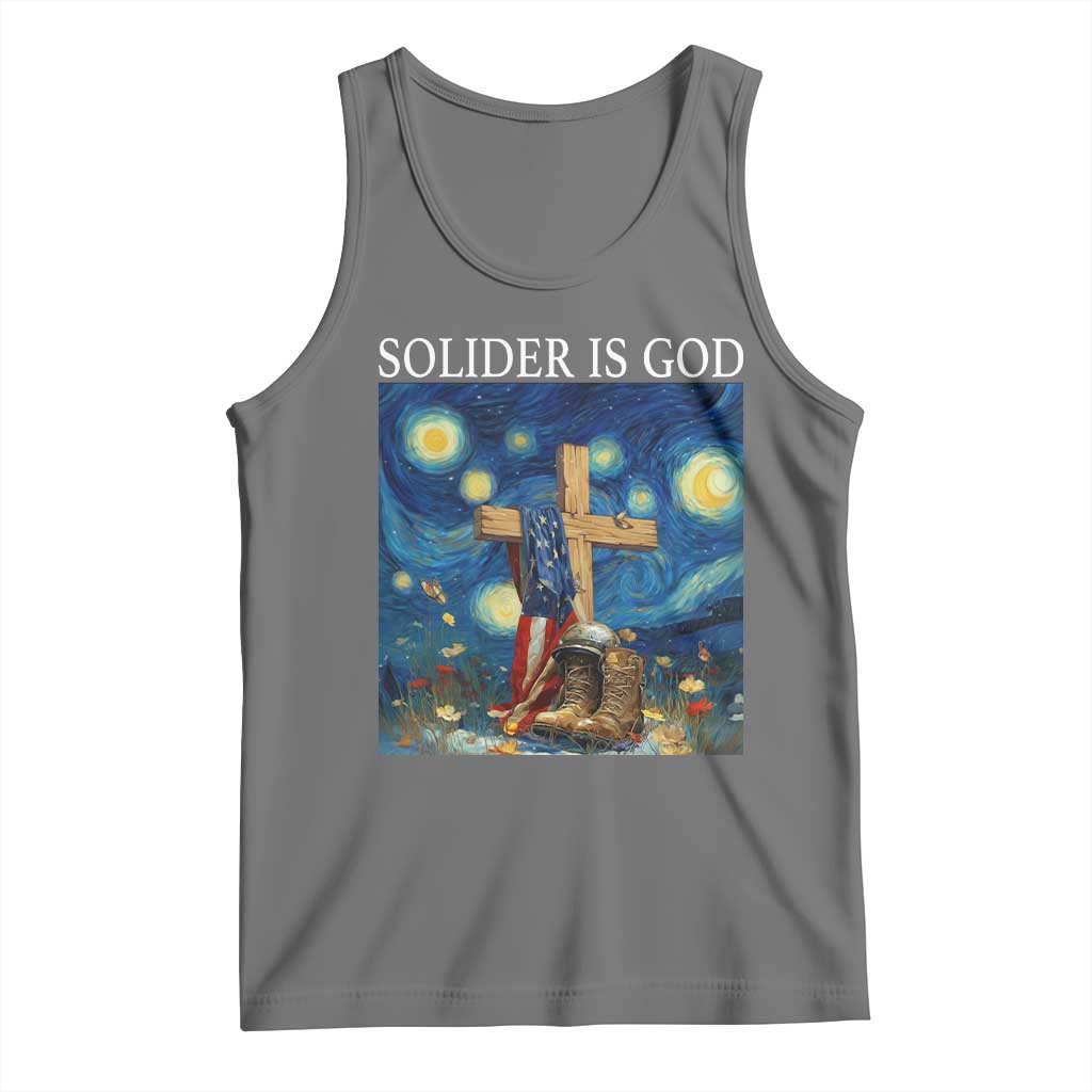 Army Christian Tank Top Soldier Cross Starry Night Faith Patriotic Jesus TS14 Black Heather Print Your Wear