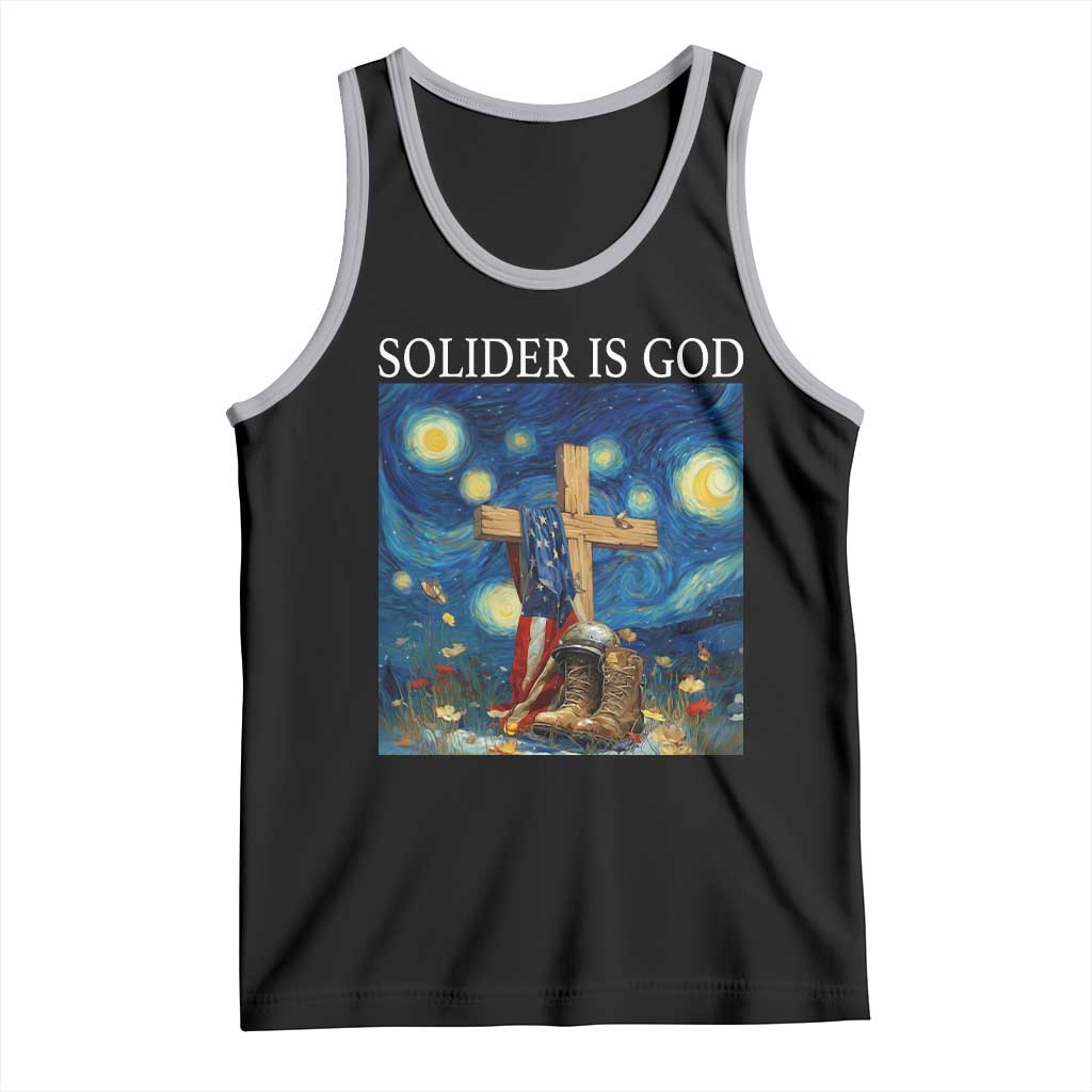 Army Christian Tank Top Soldier Cross Starry Night Faith Patriotic Jesus TS14 Black Athletic Heather Print Your Wear