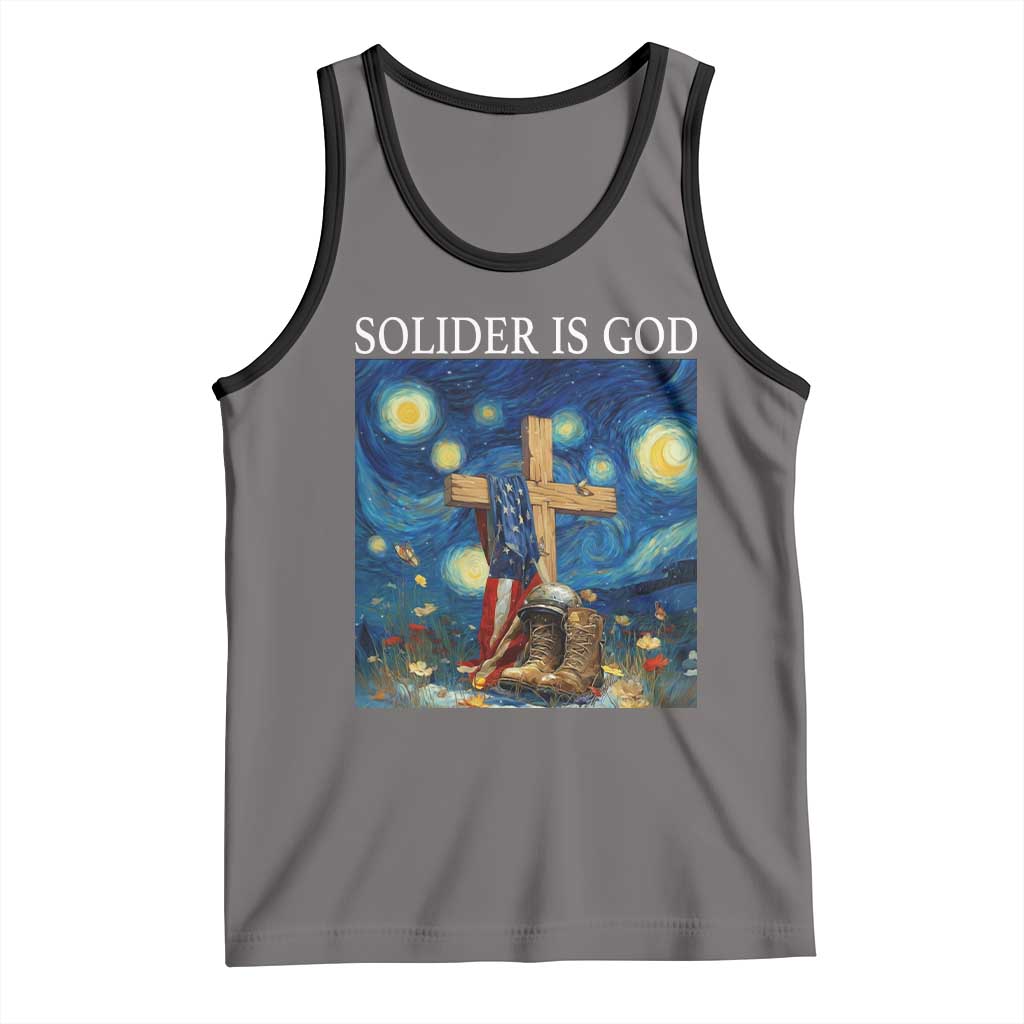 Army Christian Tank Top Soldier Cross Starry Night Faith Patriotic Jesus TS14 Deep Heather Black Print Your Wear