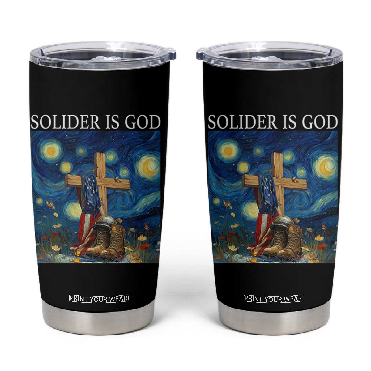Army Christian Tumbler Cup Soldier Cross Starry Night Faith Patriotic Jesus TS14 Black Print Your Wear
