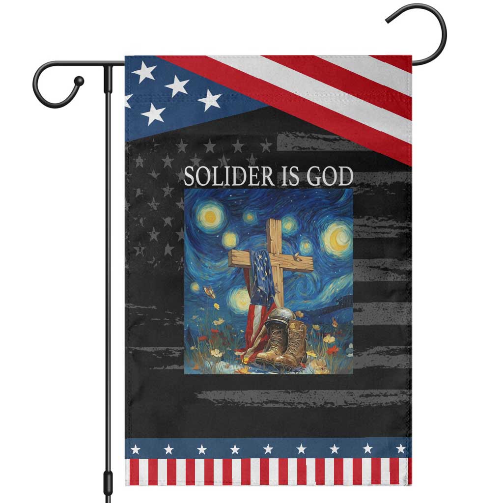 Army Christian Garden Flag Soldier Cross Starry Night Faith Patriotic Jesus TS14 Distressed Black Blue Print Your Wear