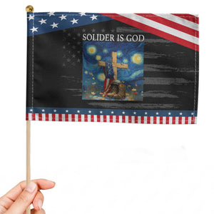 Army Christian Patriotic Handheld Flag Soldier Cross Starry Night Faith Jesus