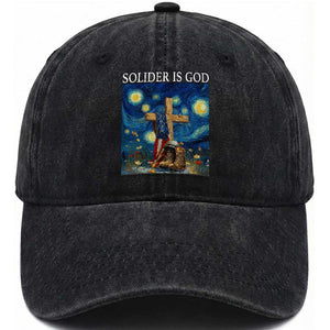 Army Christian Washed Cotton Baseball Cap Soldier Cross Starry Night Faith Patriotic Jesus TS14 Washed Cap Universal Fit Black Print Your Wear