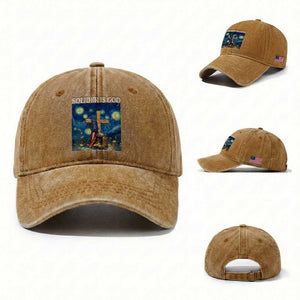 Army Christian Washed Cotton Baseball Cap Soldier Cross Starry Night Faith Patriotic Jesus TS14 Washed Cap Universal Fit Yellow Ochre Print Your Wear
