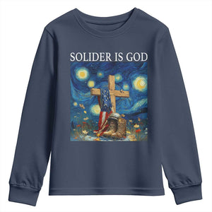 Army Christian Youth Sweatshirt Soldier Cross Starry Night Faith Patriotic Jesus TS14 Navy Print Your Wear