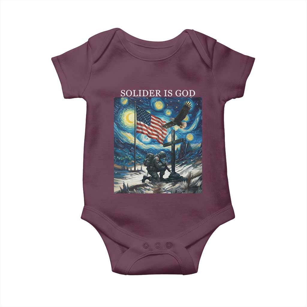 Solider Army Christian Baby Onesie Cross Starry Night Faith Patriotic Jesus TS14 Maroon Print Your Wear