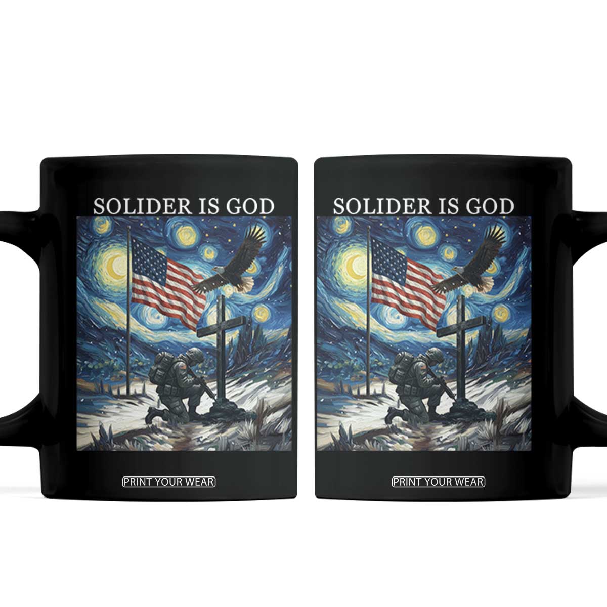 Solider Army Christian Coffee Mug Cross Starry Night Faith Patriotic Jesus TS14 Black Print Your Wear