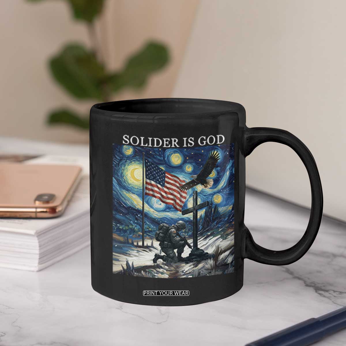 Solider Army Christian Coffee Mug Cross Starry Night Faith Patriotic Jesus TS14 Print Your Wear