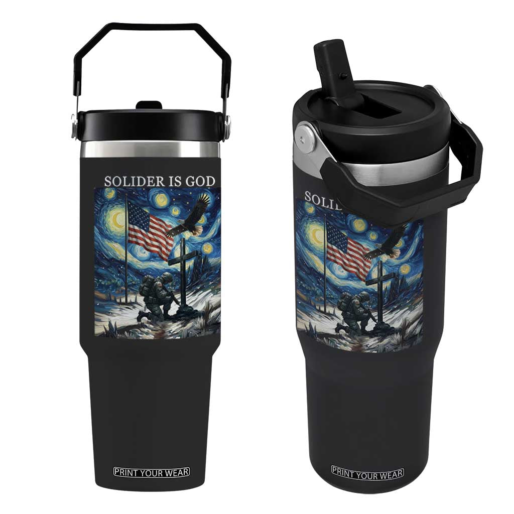 Solider Army Christian Flip Straw Tumbler Cross Starry Night Faith Patriotic Jesus TS14 One Size: 30 oz Black Print Your Wear