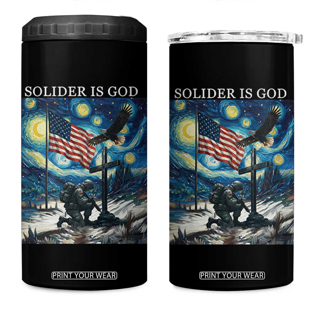 Solider Army Christian 4 in 1 Can Cooler Tumbler Cross Starry Night Faith Patriotic Jesus TS14 One Size: 16 oz Black Print Your Wear