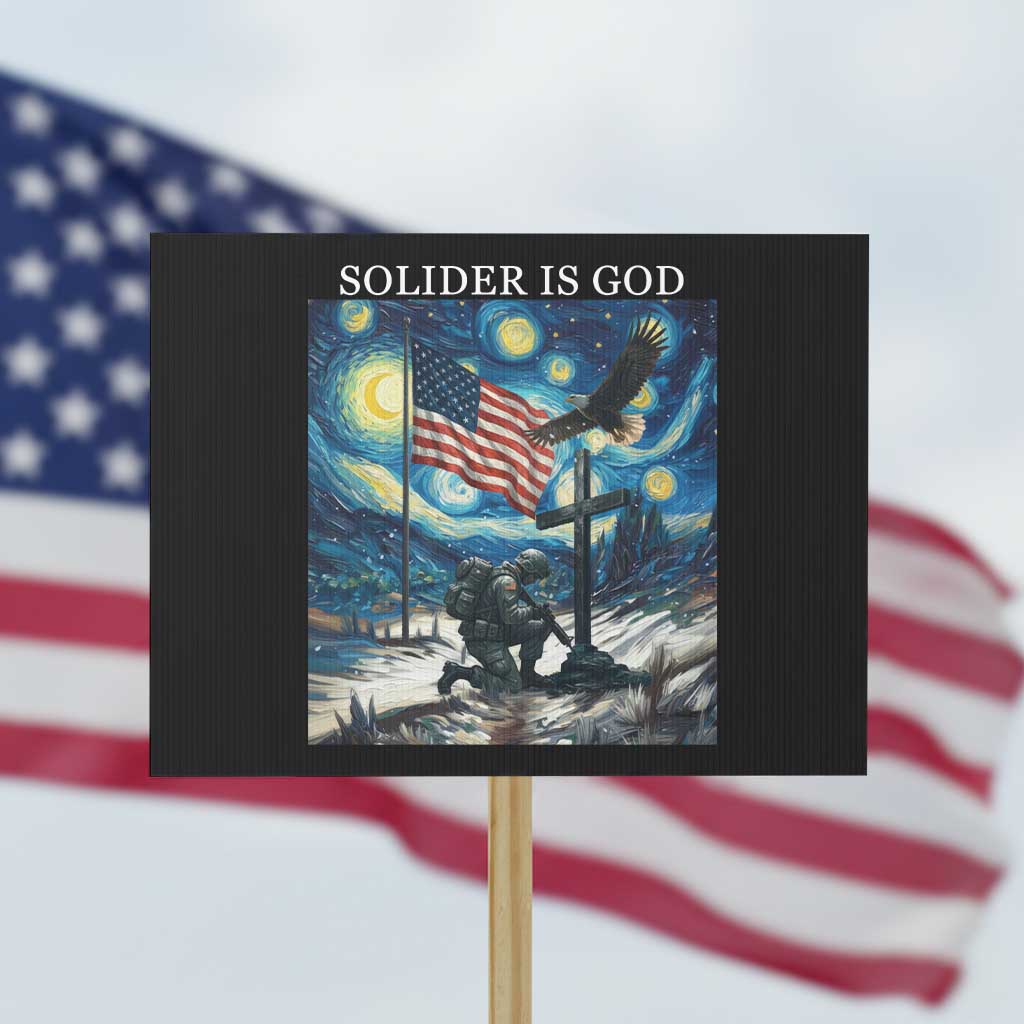 Solider Army Christian Protest Sign Cross Starry Night Faith Patriotic Jesus TS14 Horizontal 18" × 24" Black Print Your Wear