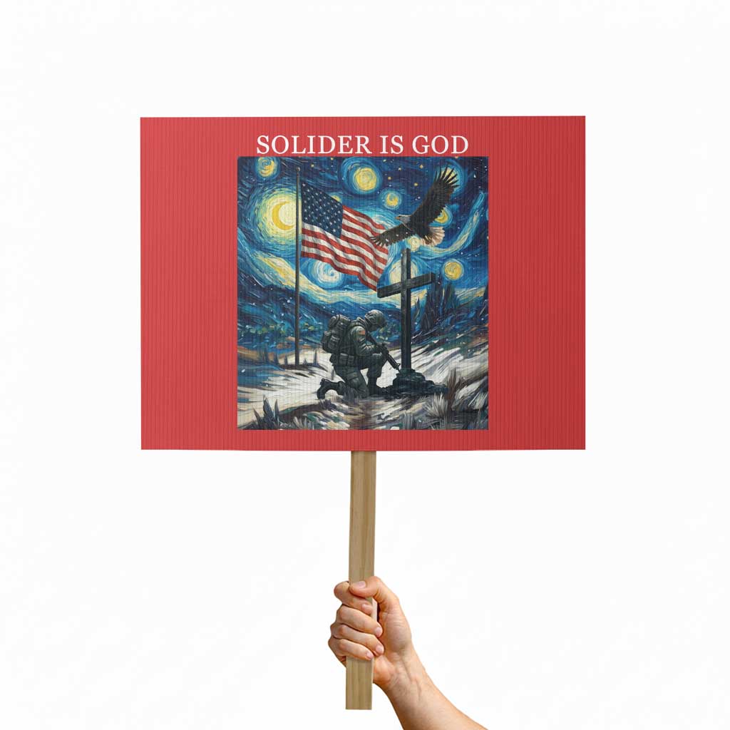 Solider Army Christian Protest Sign Cross Starry Night Faith Patriotic Jesus TS14 Horizontal 18" × 24" Red Print Your Wear