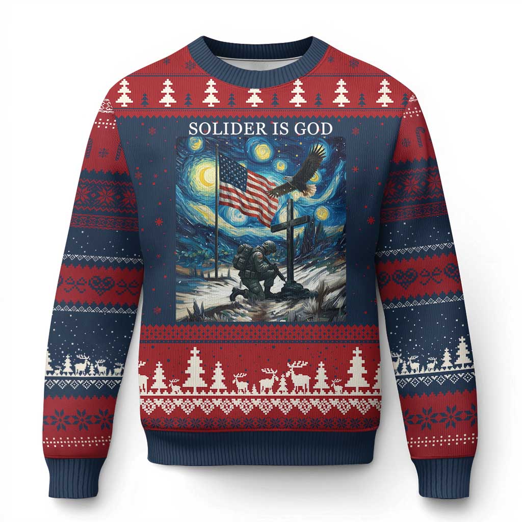 Solider Army Christian Ugly Christmas Sweater Cross Starry Night Faith Patriotic Jesus TS14 Navy Red Print Your Wear