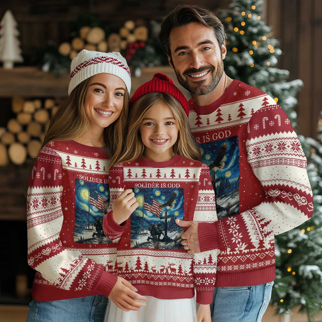 Solider Army Christian Ugly Christmas Sweater Cross Starry Night Faith Patriotic Jesus TS14 Red Beige Print Your Wear