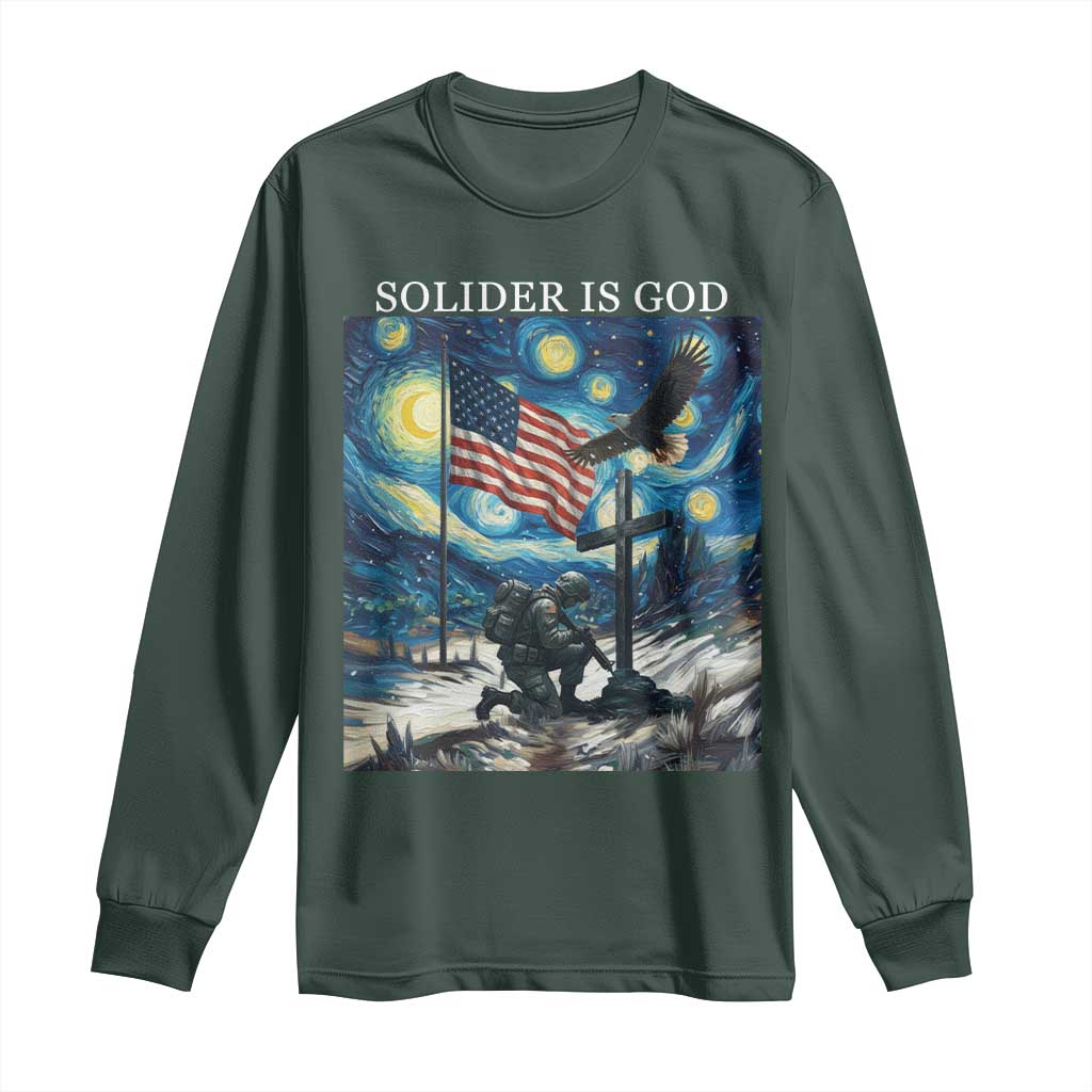 Solider Army Christian Long Sleeve Shirt Cross Starry Night Faith Patriotic Jesus TS14 Dark Forest Green Print Your Wear