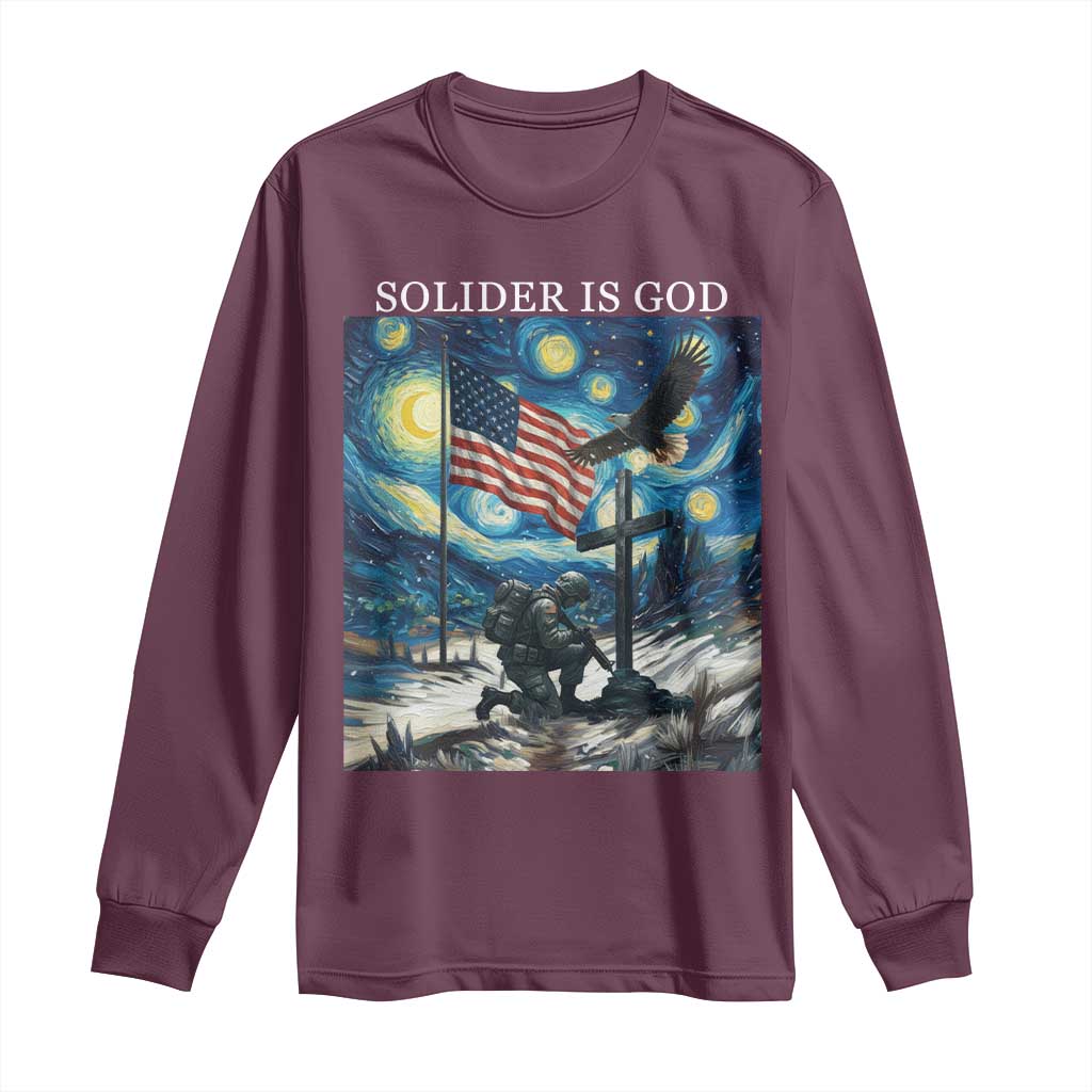 Solider Army Christian Long Sleeve Shirt Cross Starry Night Faith Patriotic Jesus TS14 Maroon Print Your Wear
