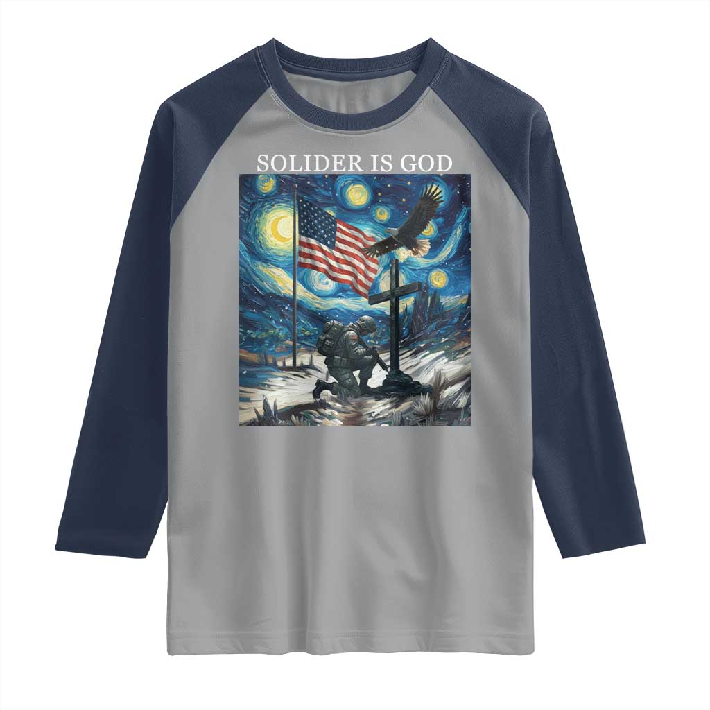 Solider Army Christian Raglan Shirt Cross Starry Night Faith Patriotic Jesus TS14 Sport Gray Navy Print Your Wear