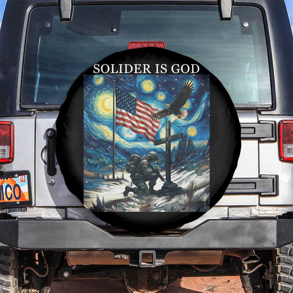 Solider Army Christian Spare Tire Cover Cross Starry Night Faith Patriotic Jesus TS14 No hole Black Print Your Wear