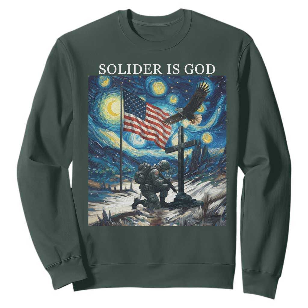 Solider Army Christian Sweatshirt Cross Starry Night Faith Patriotic Jesus TS14 Dark Forest Green Print Your Wear