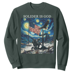 Solider Army Christian Sweatshirt Cross Starry Night Faith Patriotic Jesus TS14 Dark Forest Green Print Your Wear