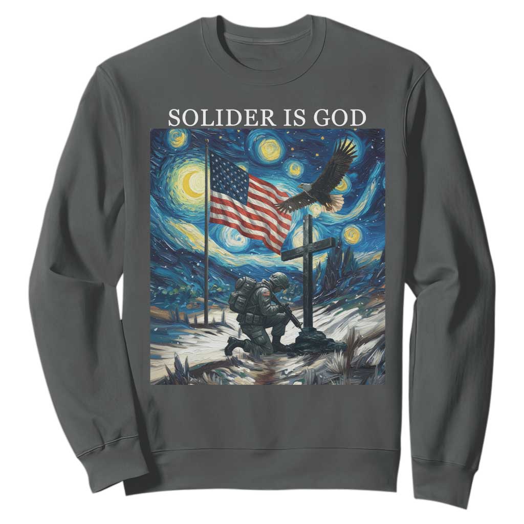 Solider Army Christian Sweatshirt Cross Starry Night Faith Patriotic Jesus TS14 Dark Heather Print Your Wear
