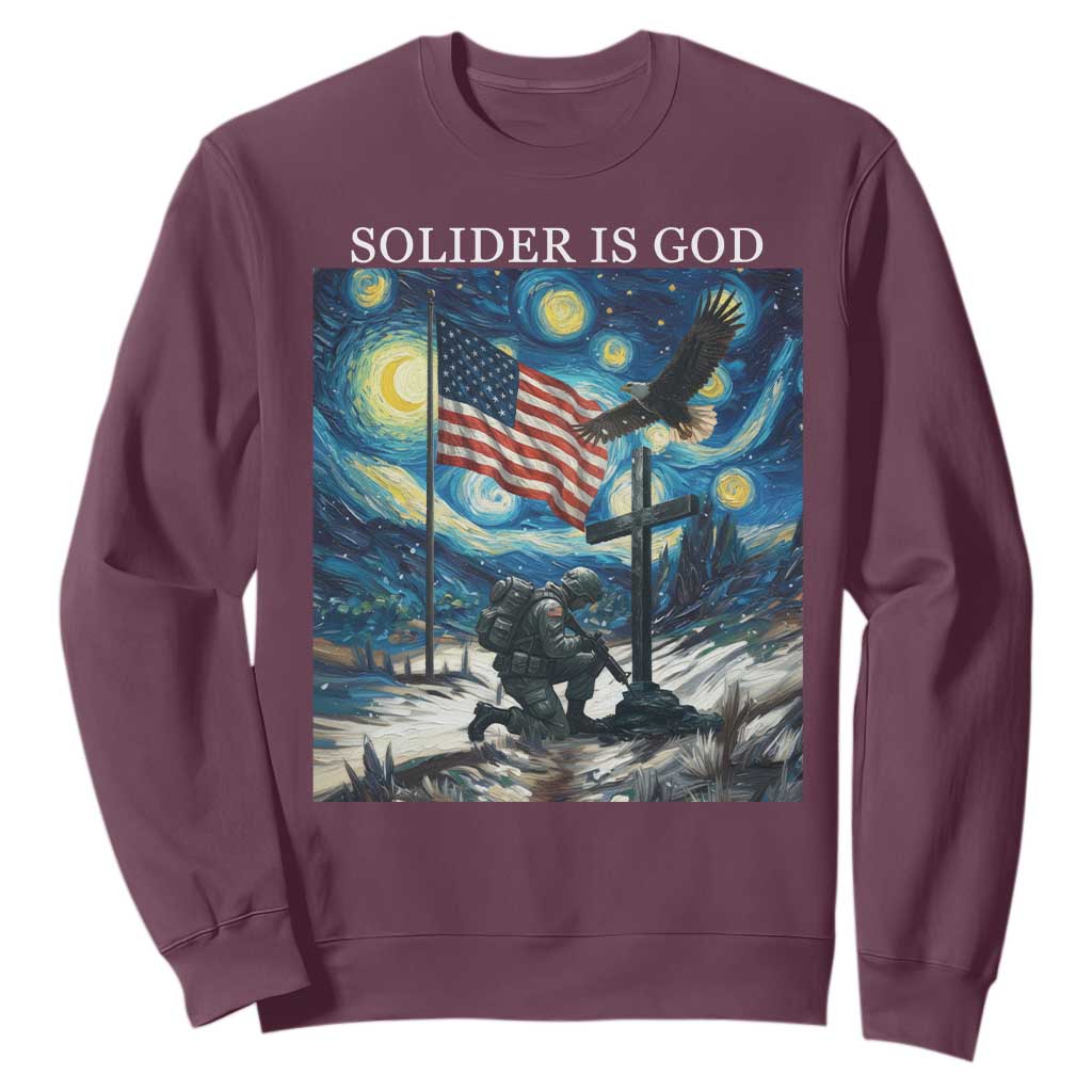 Solider Army Christian Sweatshirt Cross Starry Night Faith Patriotic Jesus TS14 Maroon Print Your Wear