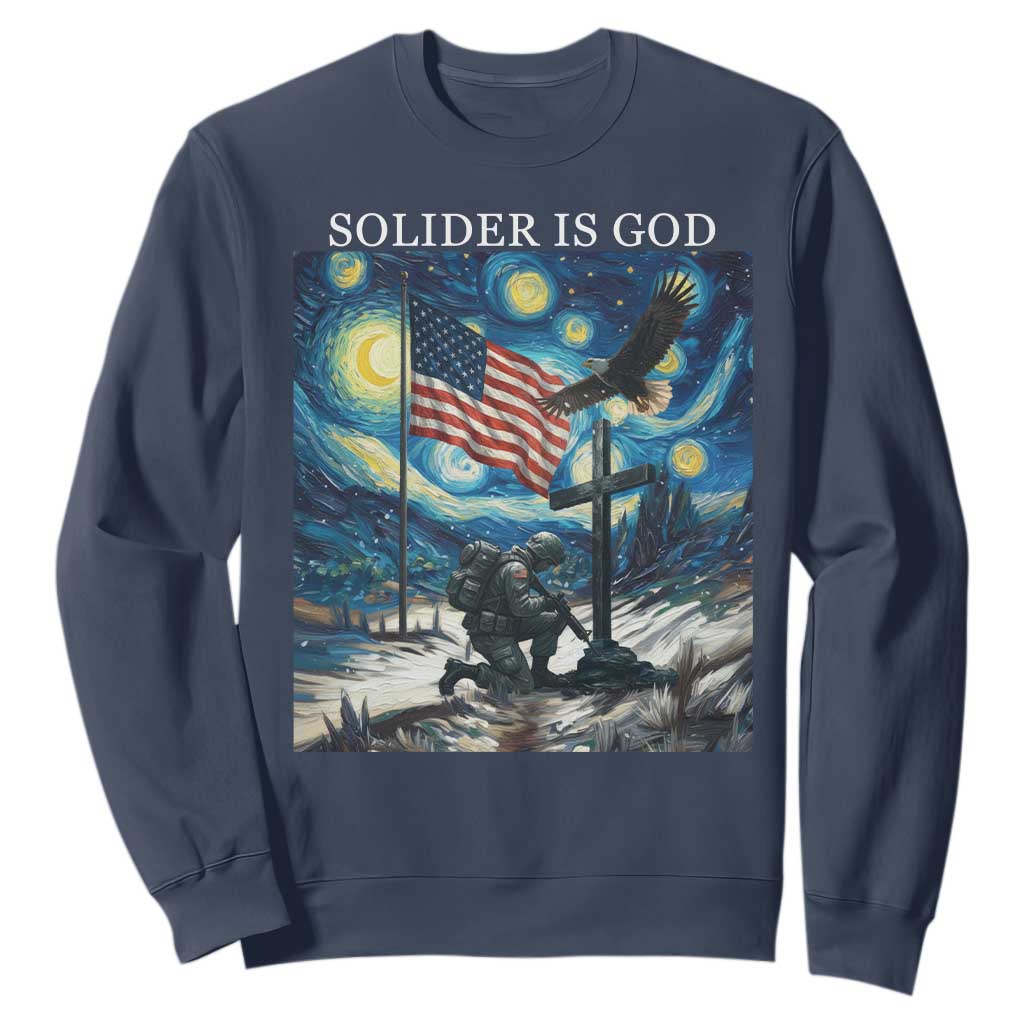 Solider Army Christian Sweatshirt Cross Starry Night Faith Patriotic Jesus TS14 Navy Print Your Wear