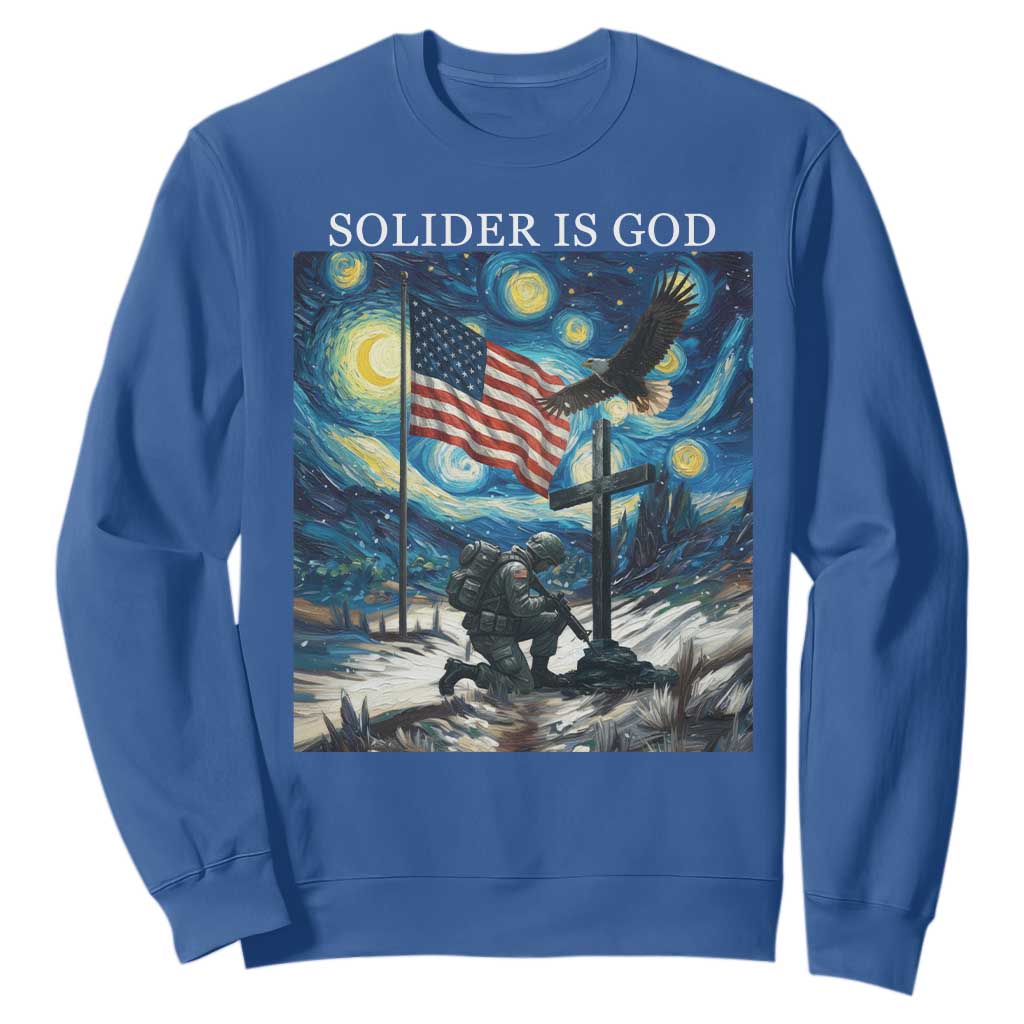 Solider Army Christian Sweatshirt Cross Starry Night Faith Patriotic Jesus TS14 Royal Blue Print Your Wear