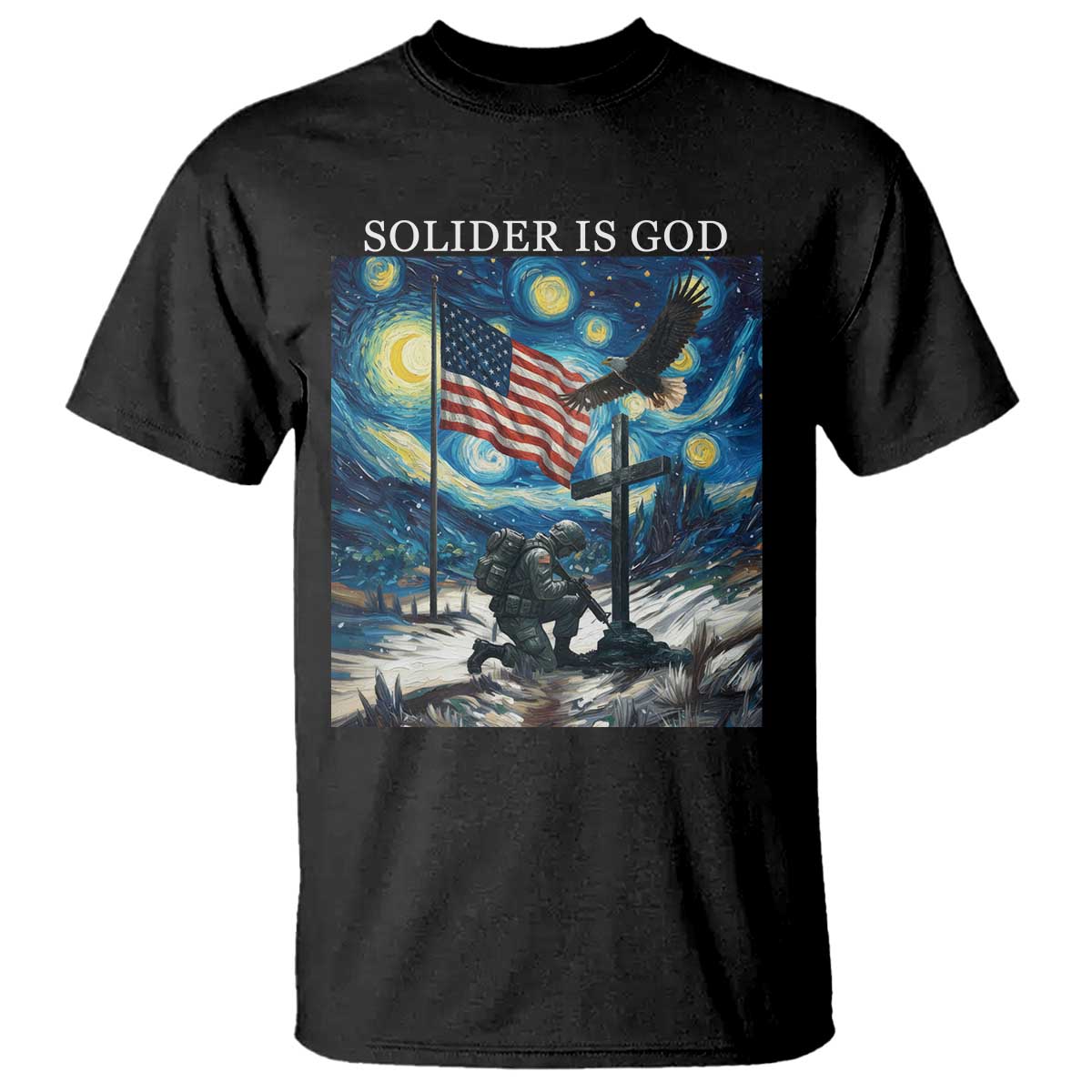 Solider Army Christian T Shirt Cross Starry Night Faith Patriotic Jesus TS14 Black Print Your Wear