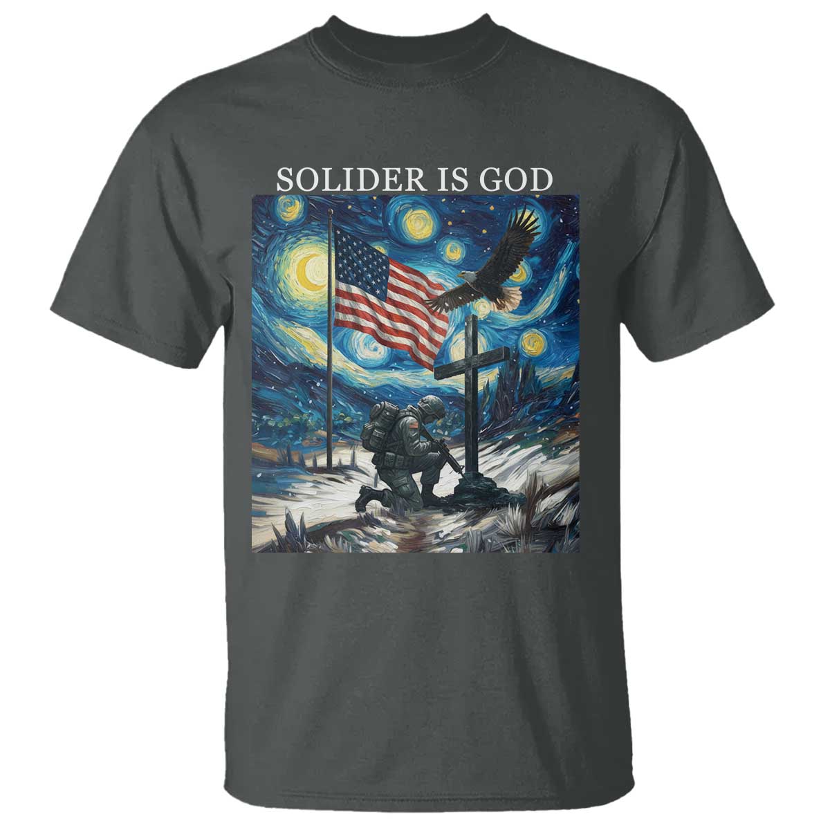 Solider Army Christian T Shirt Cross Starry Night Faith Patriotic Jesus TS14 Dark Heather Print Your Wear