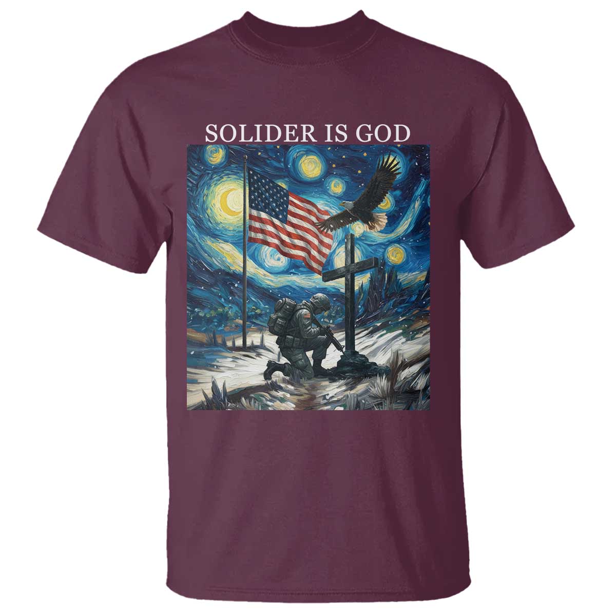 Solider Army Christian T Shirt Cross Starry Night Faith Patriotic Jesus TS14 Maroon Print Your Wear
