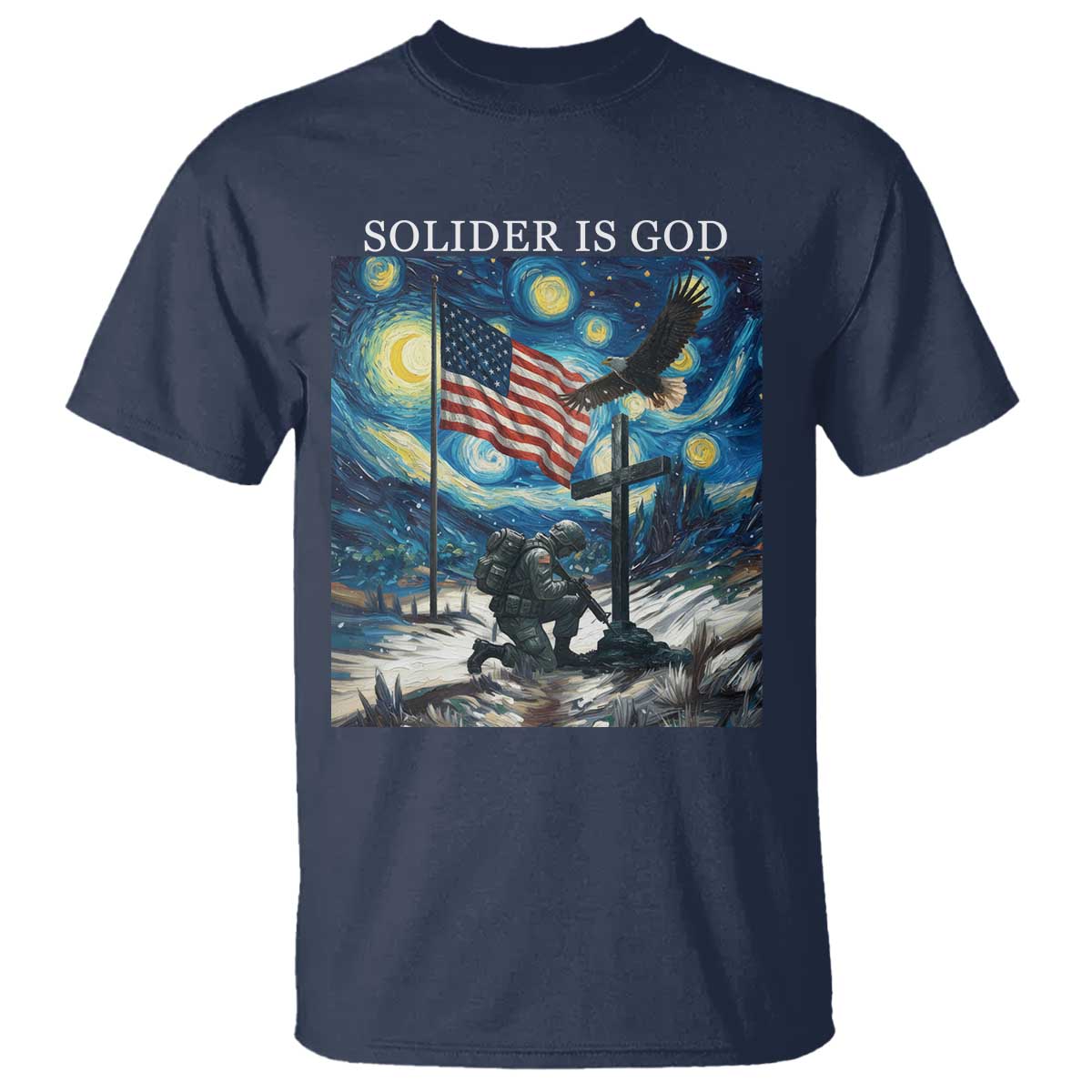 Solider Army Christian T Shirt Cross Starry Night Faith Patriotic Jesus TS14 Navy Print Your Wear