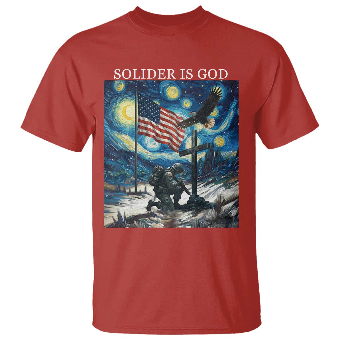 Solider Army Christian T Shirt Cross Starry Night Faith Patriotic Jesus TS14 Red Print Your Wear