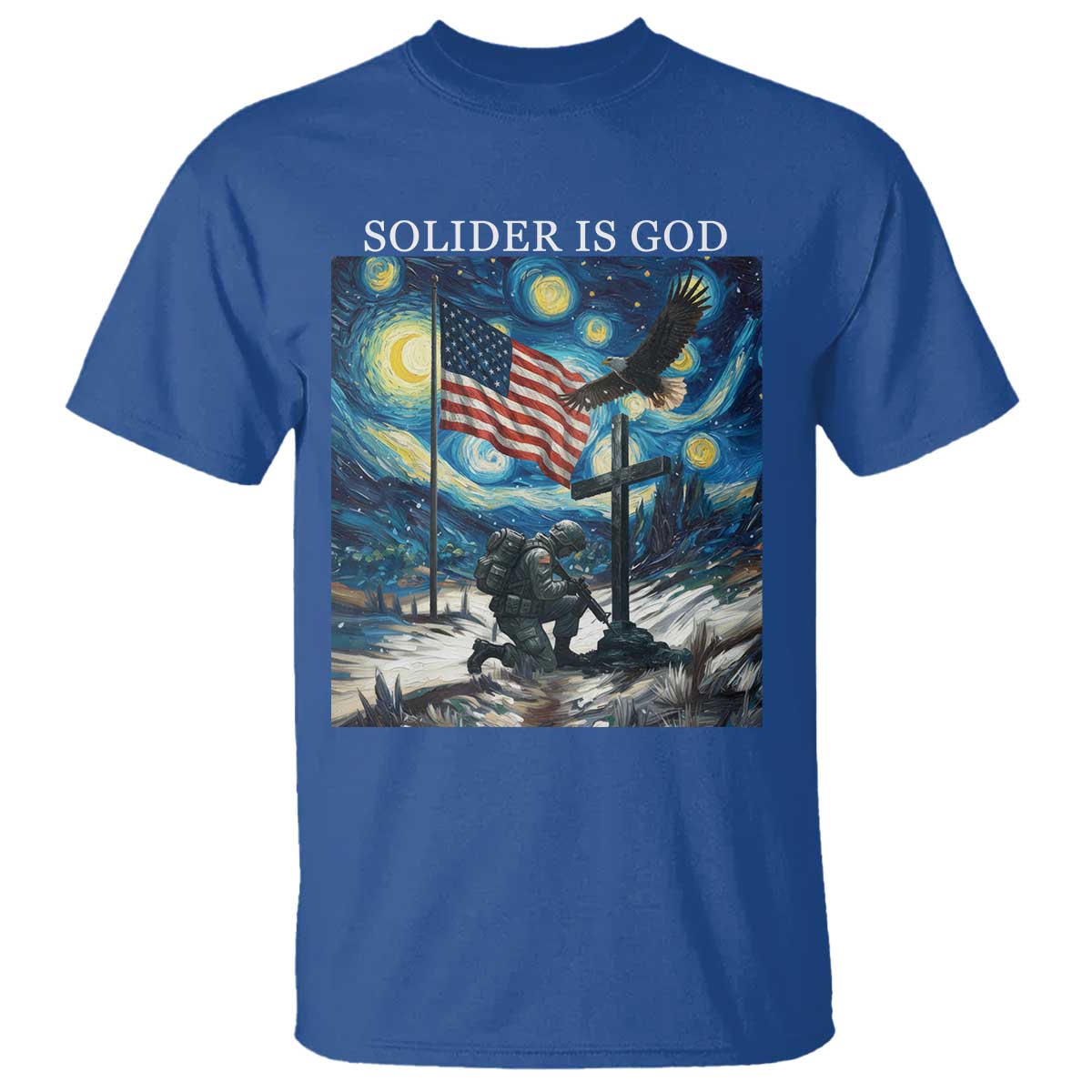 Solider Army Christian T Shirt Cross Starry Night Faith Patriotic Jesus TS14 Royal Blue Print Your Wear