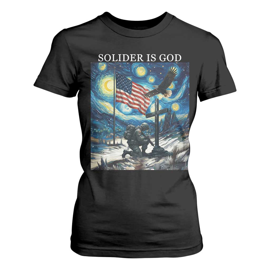 Solider Army Christian T Shirt For Women Cross Starry Night Faith Patriotic Jesus TS14 Black Print Your Wear