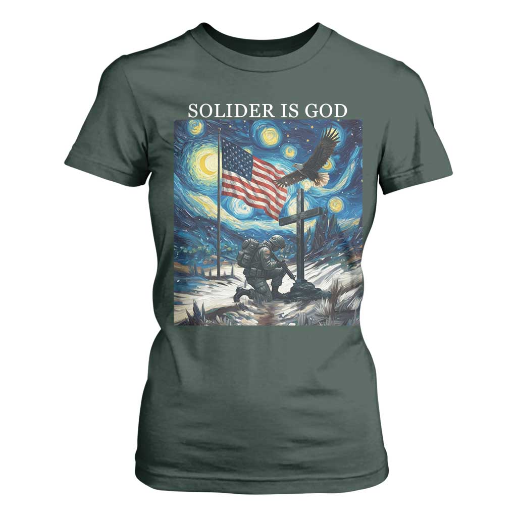 Solider Army Christian T Shirt For Women Cross Starry Night Faith Patriotic Jesus TS14 Dark Forest Green Print Your Wear