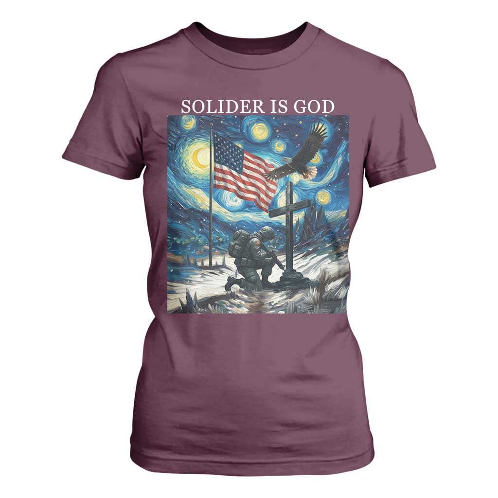 Solider Army Christian T Shirt For Women Cross Starry Night Faith Patriotic Jesus TS14 Maroon Print Your Wear