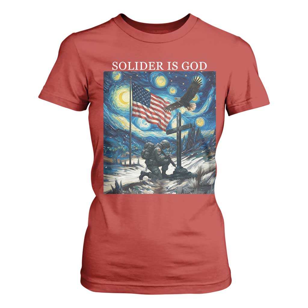 Solider Army Christian T Shirt For Women Cross Starry Night Faith Patriotic Jesus TS14 Red Print Your Wear